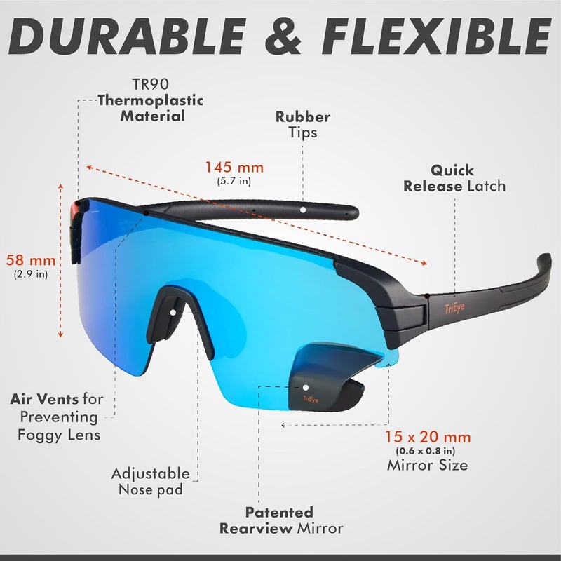 TriEye Store نظارات ركوب الدراجات مع مرآة خلفية - نظارات رياضية للرجال والنساء - حماية UV-400 - Image 5